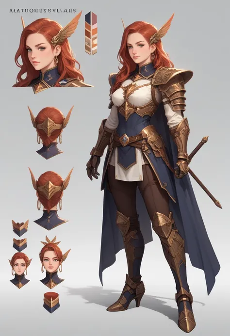 Character sheet , 1 GIRL, High Resolution , full body, (masterpiece:1,2), best quality, BEAUTIFUL girl, perfect and detailed,  a fierce-looking female warrior with bold, angular armor and a flowing cape, This one is Kara, a powerful swordswoman who can con...