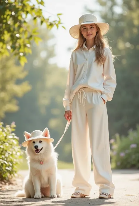 Try white pants white dog hat