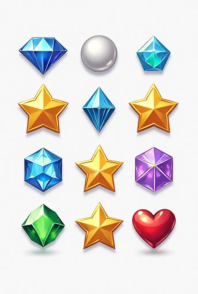 Generates 61 materials for Match-3 games，diamond、gem、crystal、gold、Star、Love、hexagon、cube、Polygonal 、pearl、Emerald、红gem、蓝gem、Emerald、gold堆、silver、coppers、gold袋、gem箱、crown、ring、 necklace、earrings，Magic Runes、power stone、彩虹gem、Runestones、 gear 、霓虹gem、星空gem、火焰...