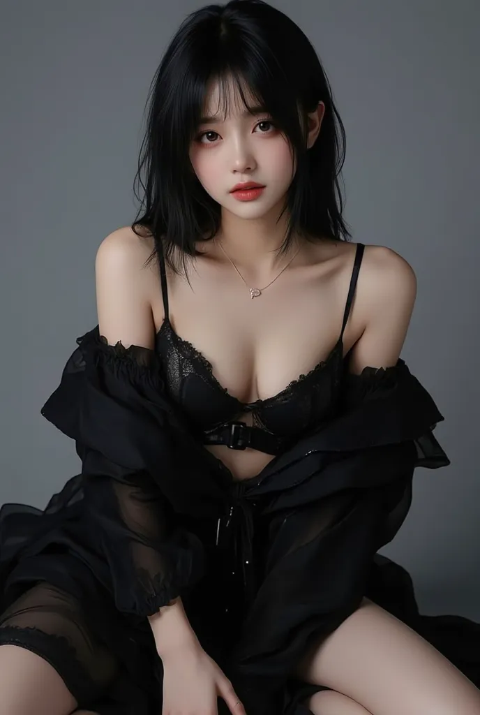 Create a 3D image of a sexy Kpop idol woman with big breasts in a modeling pose