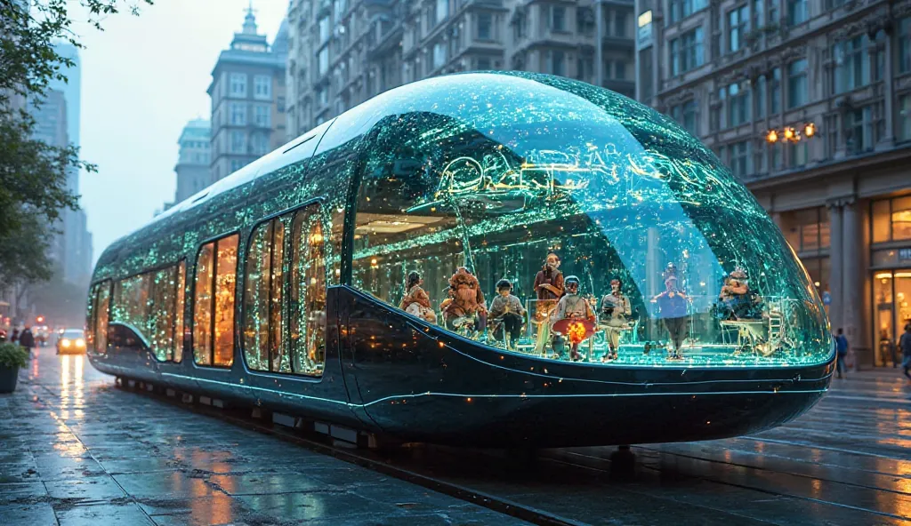 A massive, solar-powered moving city-car, as tall as a 20-story building and as long as four football fields. The vehicle is covered in high-efficiency solar panels, and its open sides have reinforced transparent glass for an uninterrupted view. Inside, th...