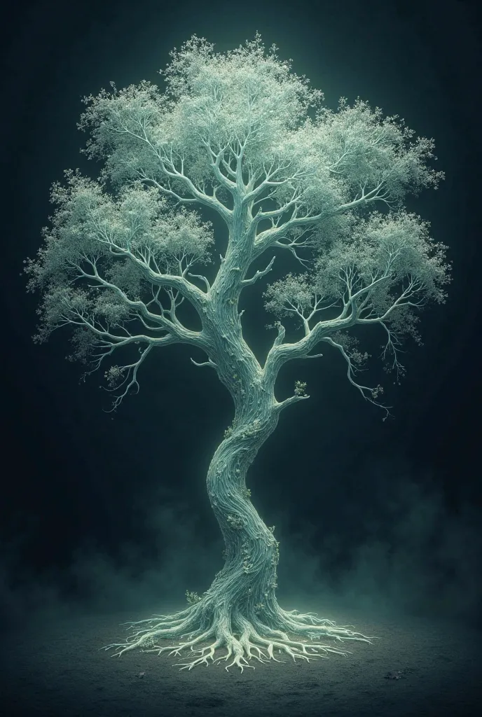 Ethereal tree painying black background 