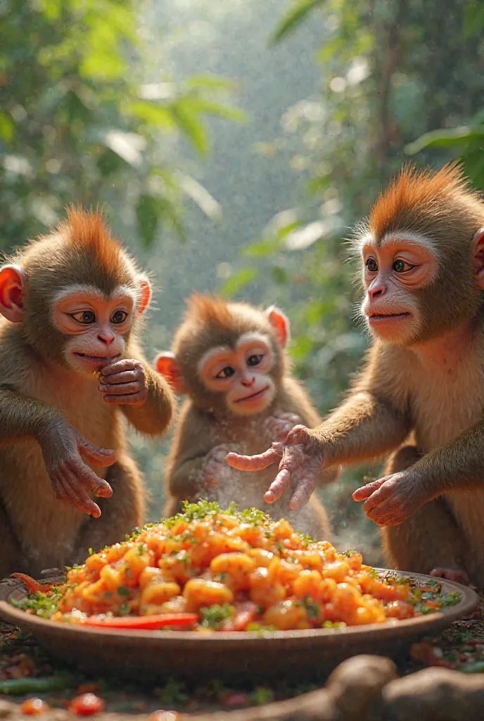 Monkeys are eating bim bim