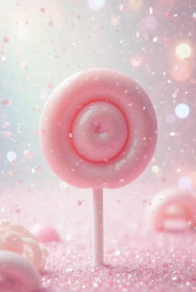 Cute little pastel lollipop in the middle light pastel glitter background