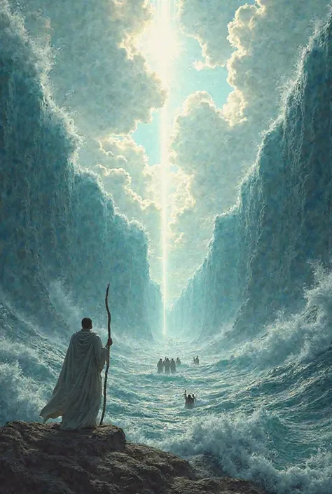 A scene of moses dividing sea with power of God 