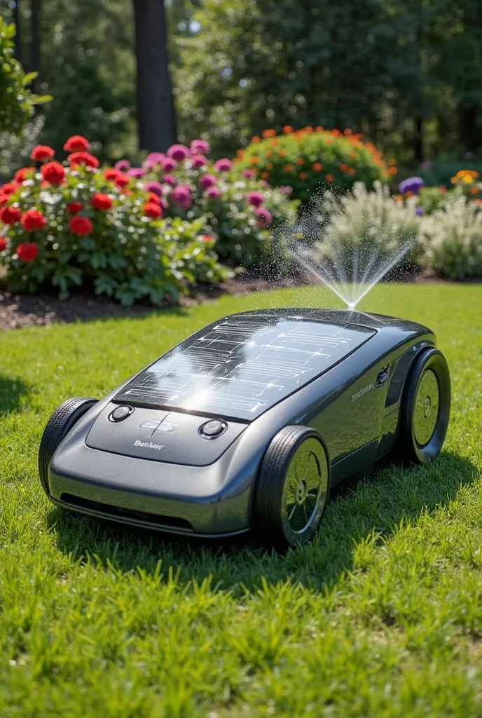 solar powered lawn mower with detachable rain water sprinkler 