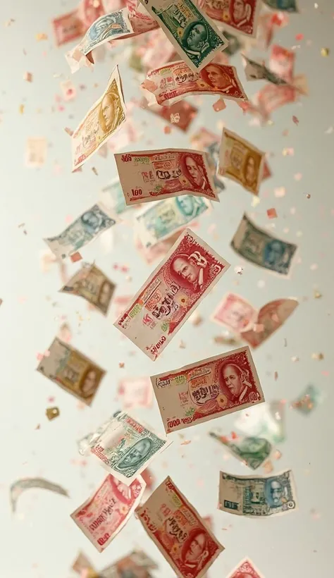 
A lot of Japanese 1970 1000 yen bills are falling down