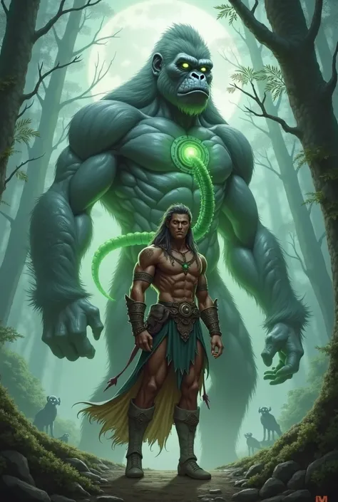 Claro! Aqui está o prompt exclusivo para os espíritos:


---

A breathtaking, high-detail Dungeons & Dragons-style fantasy illustration featuring three powerful spectral spirits.

Wumba, the colossal gray spectral gorilla, stands tall behind the character,...