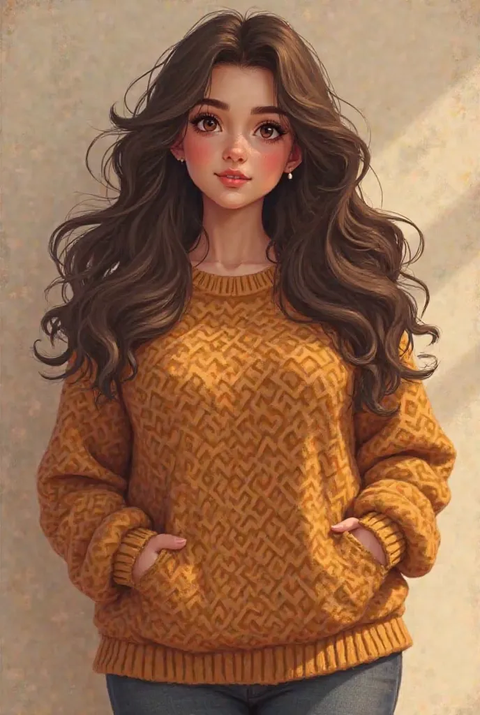 Girl 

Body Type: Curvy and chubby

Skin Tone: Autumn warm tone

Hair: Long, wavy dark brown hair

Eyes: Warm brown, expressive

Facial Features: Soft and delicate with round cheeks

Clothing Style:

Cozy yet stylish (sweaters, skirts, and dresses)

Prefer...