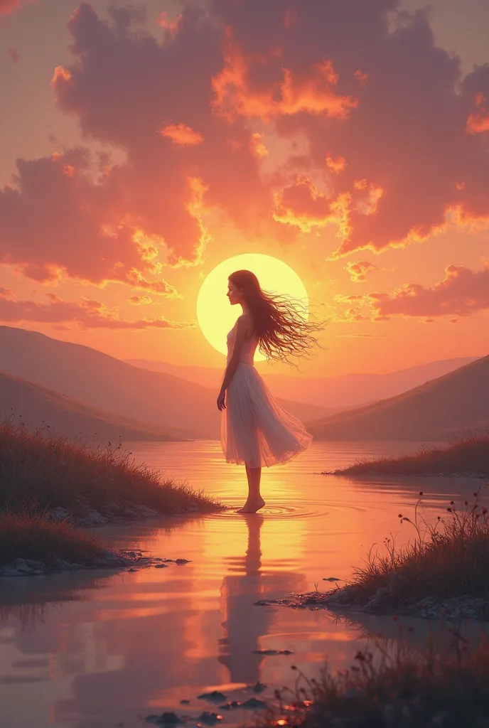 A girl in sunset