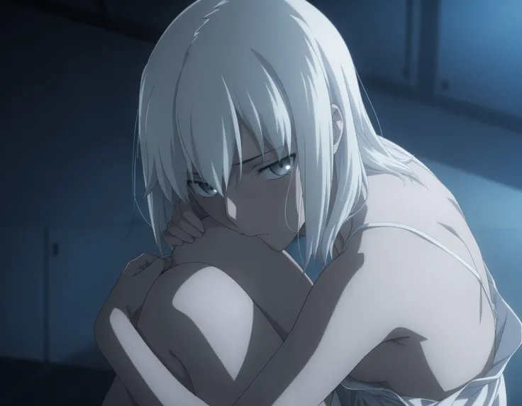 masterpiece, best quality, amazing quality, highres, absurdres, very aesthetic, high resolution, ultra detailed, perfect details, midnight,   , indoors, ufotable style, (from above, from back), blue hour,
 
1girl, ufotable style, anime style,  (anime color...