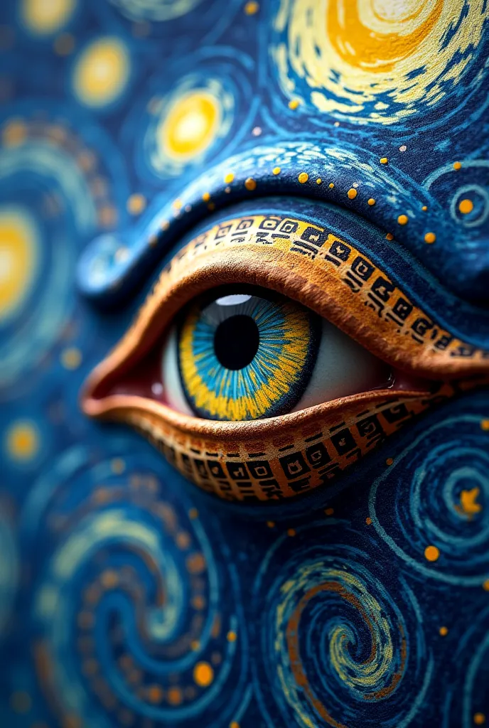 A video with an Eye of Horus painted like Van Gogh's starry night 