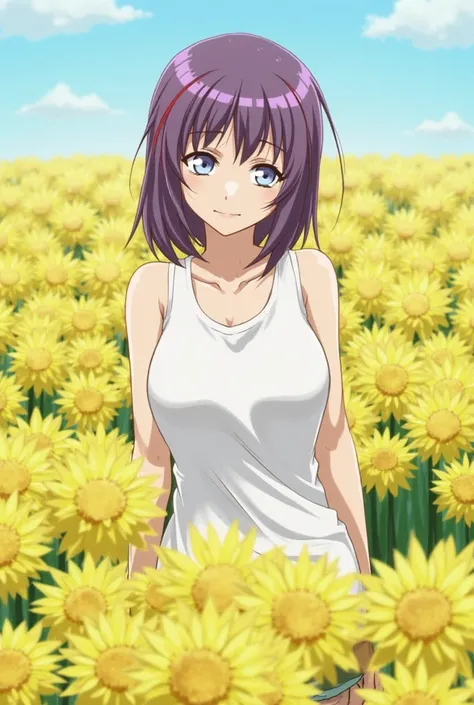 score_9, score_8_arriba, score_7_arriba, score_6_arriba, score_5_arriba, score_4_arriba, BREAK source_anime, 1 girl, Alone ,
 ChopioHinataBoruto ,  Medium Hair, purple hair, Shiny hair, haircut,  red bangs,  don't parribails , white eyes, looking at the sp...