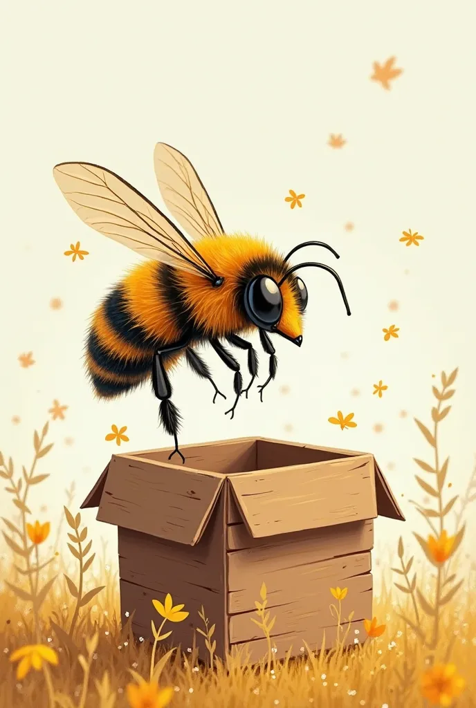 a bee holding a open box. 2D 