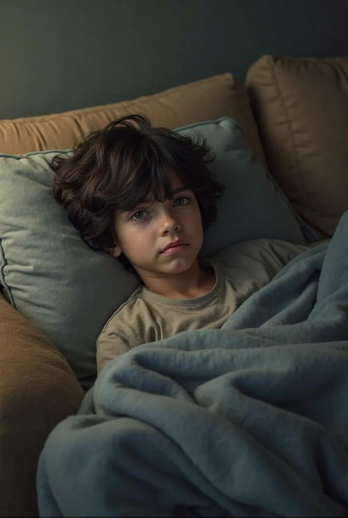 A 15-year-old boy with a dark-haired curtain is lying on a sofa with a big booty that protrudes a lot