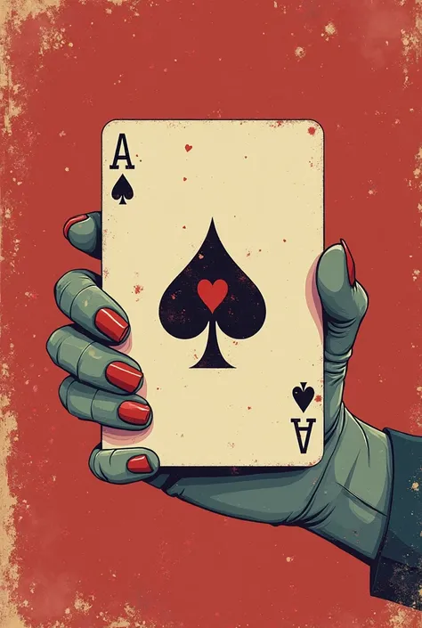 Create a lo-fi music album cover. The style should be retro anime and minimalist, with an aesthetic touch, use a hand with an ace of hearts card