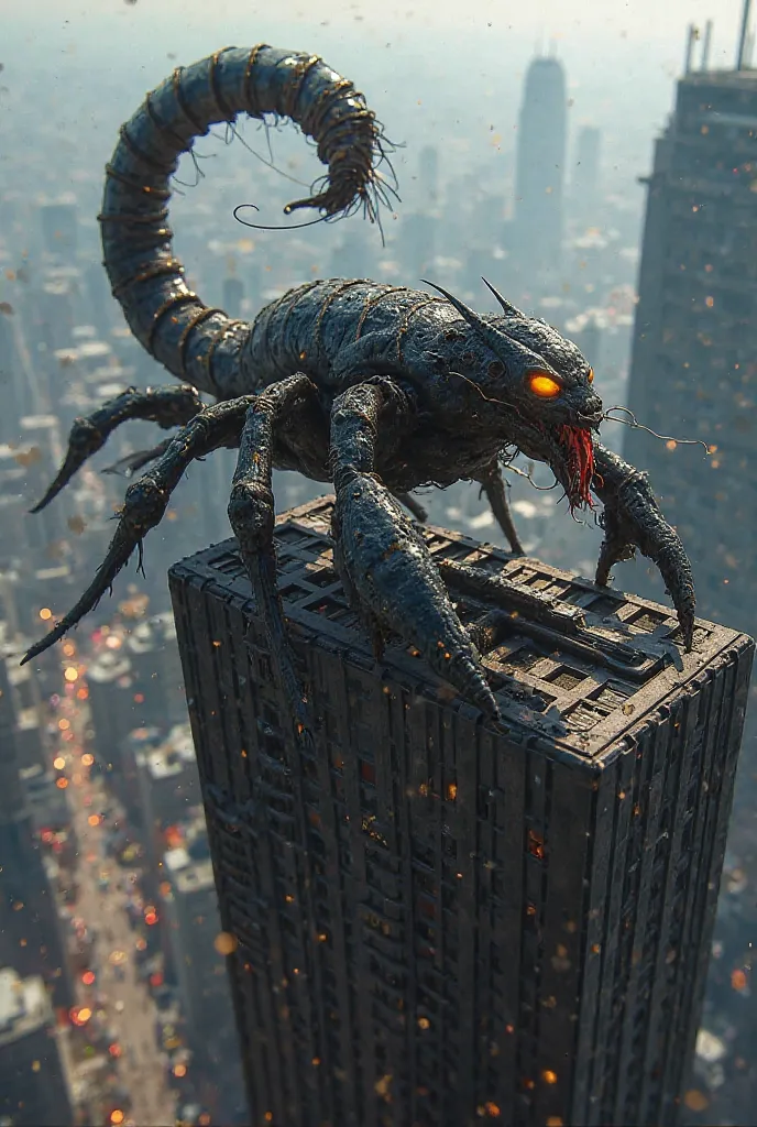 Combine Scorpion with Spiderman to create a dangerous, thrilling hybrid scene 