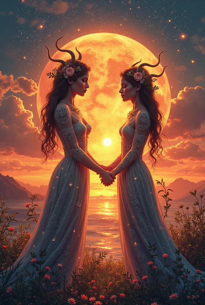 Twin zodiac sign at sunset