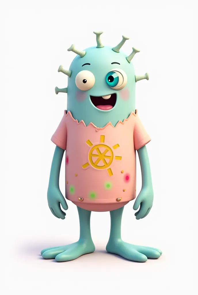 The character's arms and legs are the same,  like a person , but slightly exaggerated and funny, possible, with little ones with “fingers”. He can wear a simple, but bright clothes , For example, T-shirt with a bright logo, who looks like a symbol of bacte...