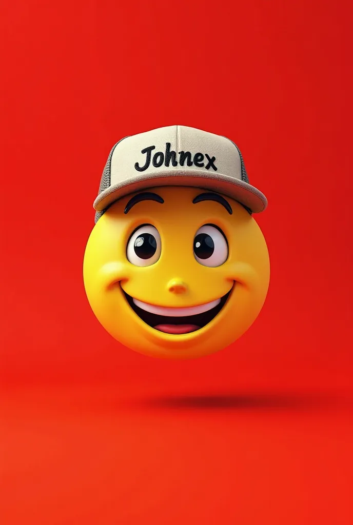 Laughing smiley face wearing a cap on his head with the inscription Johnex and behind it there is a red background 