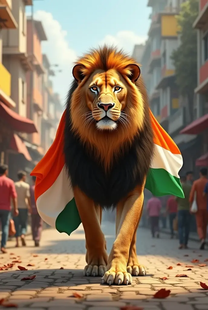   
| **India**     | A majestic **Bengal tiger**, draped in **saffron, white, and green armor**, representing the **Indian flag**, marches forward. **Prime Minister Narendra Modi** sits confidently on the tiger, holding a ceremonial sword, leading with aut...