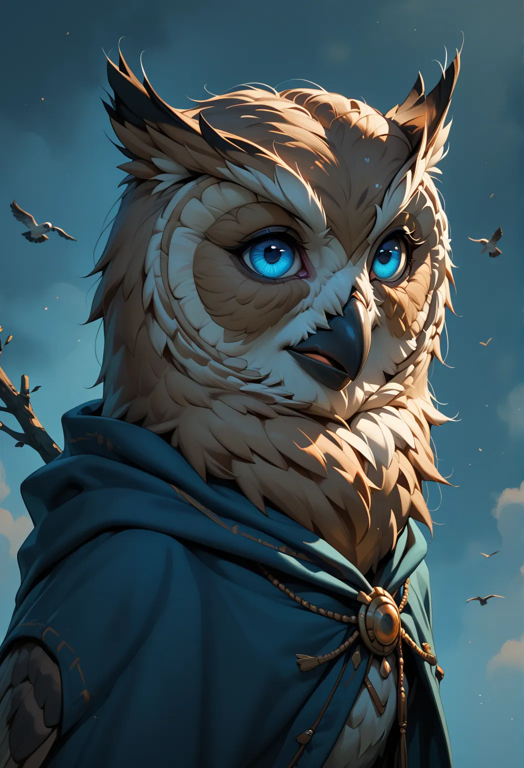 the background is darker then the owl is dark with blue eyes and is calmer but scary 