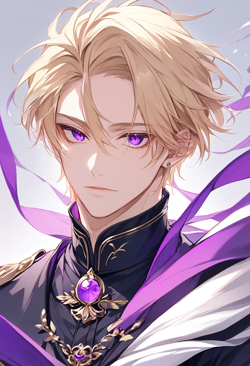 Handsome, solo, 1 male, short hair, blond hair, purple eye