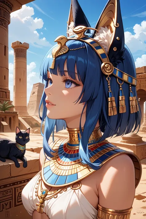  blue　Cat ears　 black hair　Egypt　long hair