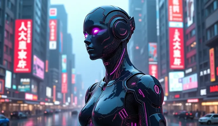 Rex-S digital AI interface in cyberpunk anime style