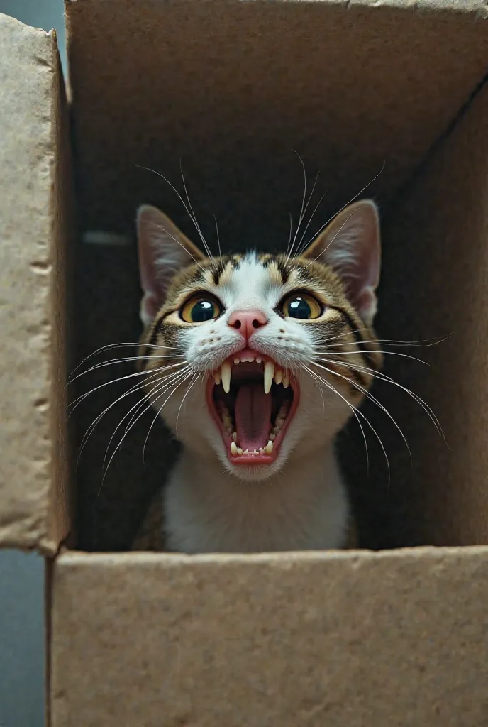 Cat box with human teeth 