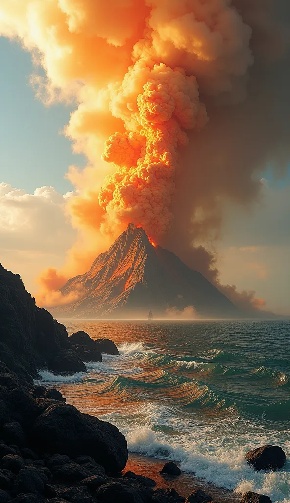 sands erupting from a island with explosions