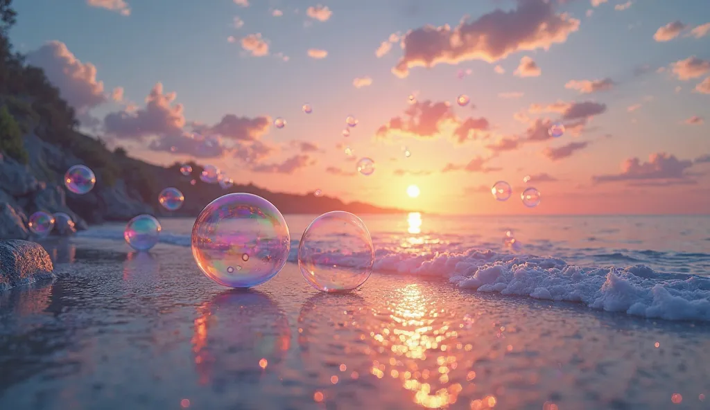  At sea　 Soap bubbles　moon　sunset　 Genuine 