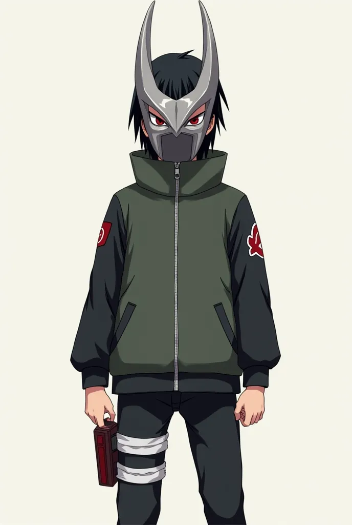 2D drawing of a normal sized male character wearing the Anbu mask in Naruto with black hair, debout, Front view, Hands to the side