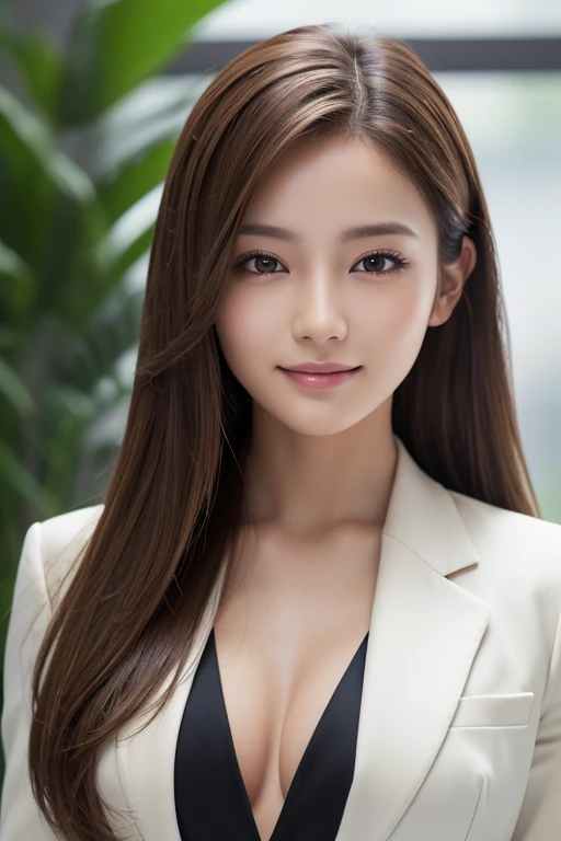 Tabletop, highest quality, Realistic, Super detailed, In detail, High resolution, 8k wallpaper, 1. Beautiful Women,, Light brown messy hair, Wearing a business suit, Sharp focus, Perfect dynamic composition, Beautiful fine details, Fine hair, Detailed and ...