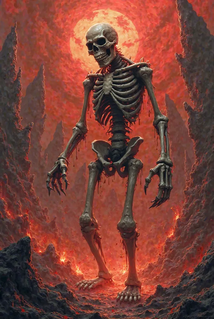 scary skelloton in hell and scary background 