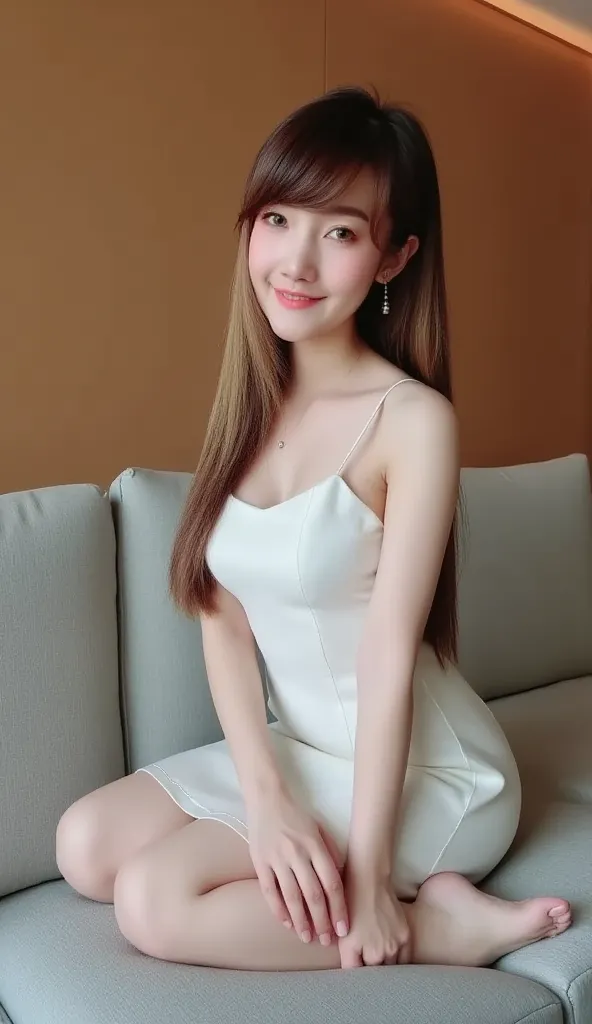 25 years old Korean woman, realistic, masterpiece, cinematic quality, deep focus, smooth skin, facial details, clear focus, the light hits her skin making her stand out (natural light, afternoon light), natural breasts, she wears a long white see-through d...