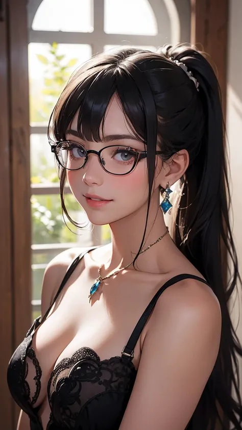 Blonde, glasses, thin eyebrows, masterpiece, high score, grade score, absurd elegance, high-end ornaments, highly aesthetic, ultra-high resolution, 8K, high-detail RAW color art. A breathtakingly beautiful 17-year-old girl with flawless, radiant skin. Deli...