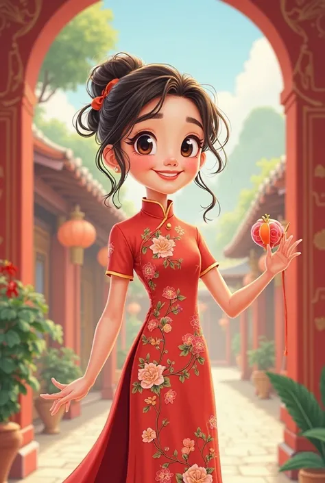 Vietnamese woman in ao dai cartoon 