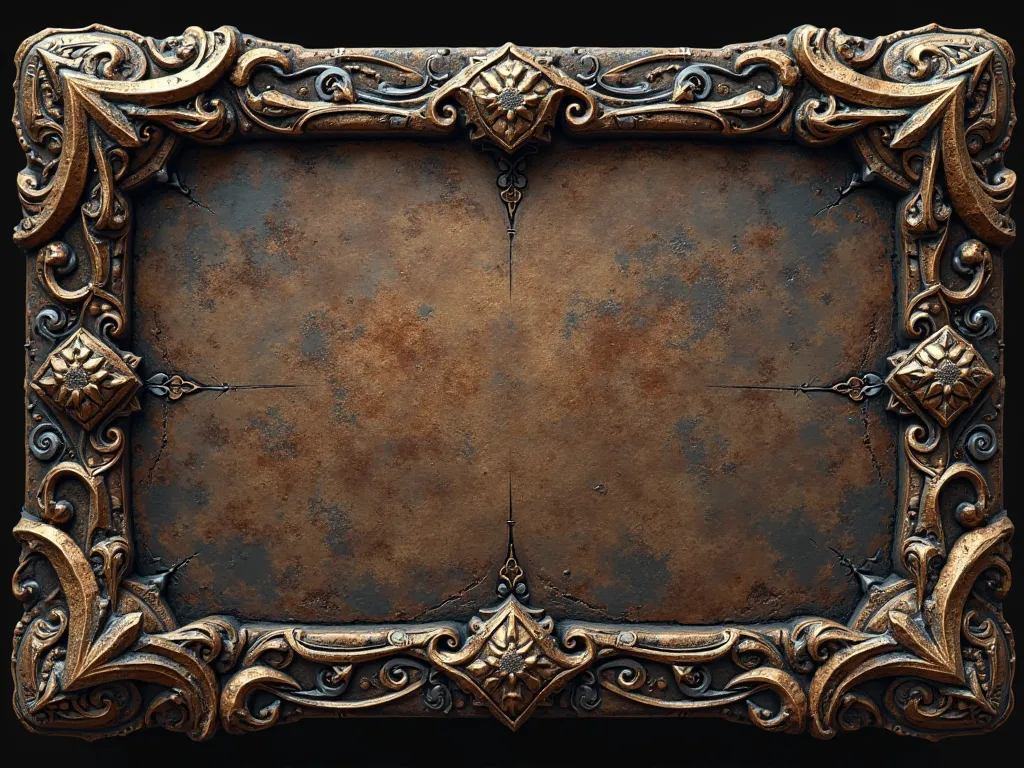 generate a rectangular button for the main menu of an antique-style game (Knights , armor, swords, riders and stuff like that). It should be without text, just a rectangular beautiful button, I'll add the text myself inside