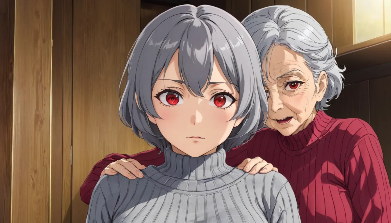 score_9, score_8_ up, score_7_ up, score_6_ up,  source_anime, one girl , Chest for Men, alone, gilf、 grandmother 、  grandma  ,  nasolabial fold 、 gray hair, sweat, Similarly ,  split van、amount, watch viewers ,  slightly longer hair, red eyes,  open lips ...