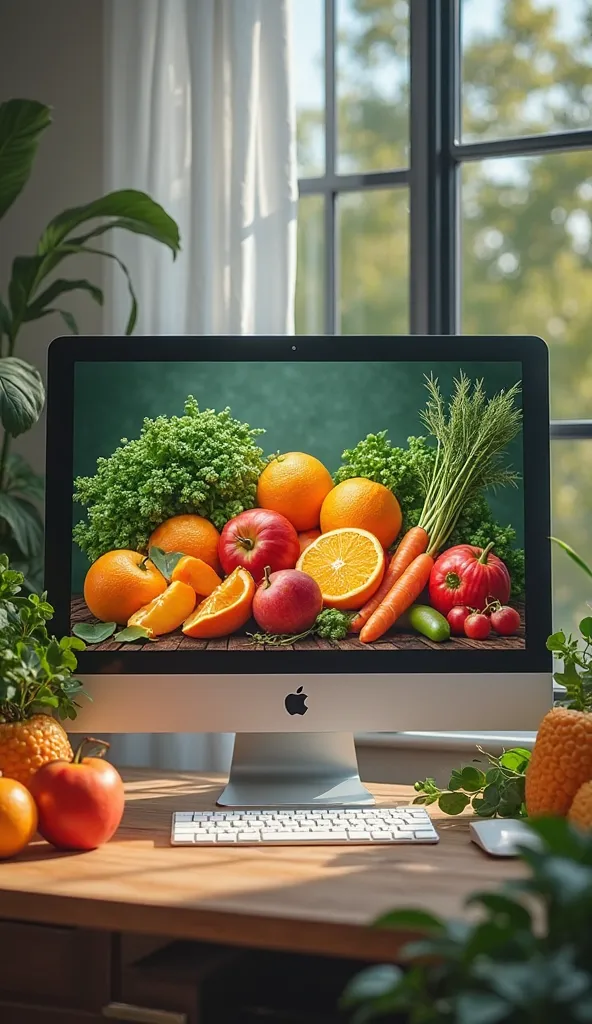 Fruit and vegetables on computer screen