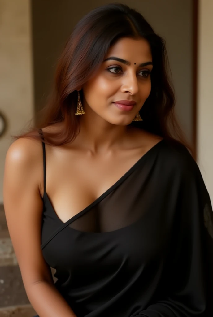 Ritu is a 45 year old sexy Indian volouptous Milf, she is wearing a backless, thin black silky sari and is showing her huge boobs almost spilling out and shows her plump naval. Her hair is gently flowing onto her shoulder, her boobs are 48 DD sized. Her lo...