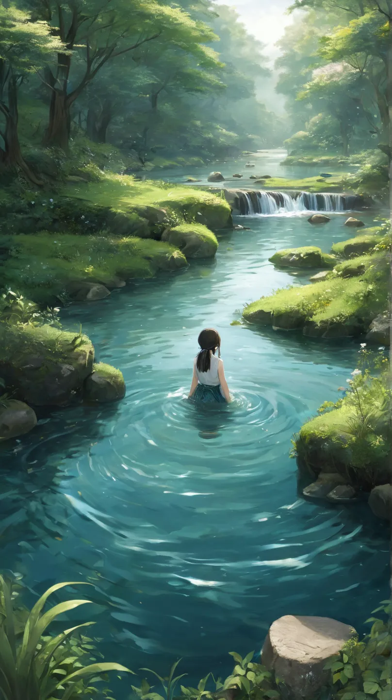 "A mesmerizing and enigmatic Japanese yokai named Seseragi-no-Koe, the murmuring stream’s voice. It takes the form of a gentle ripple on the surface of a quiet river, carrying soft, indistinct whispers. Those who lean in to listen hear words that seem to c...