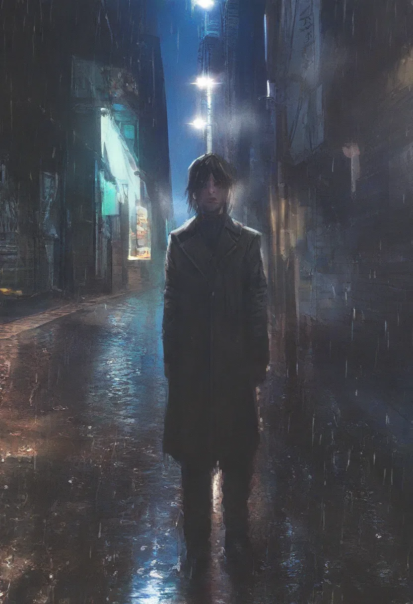 {{A ((moody, atmospheric)) depiction of {((a lone figure standing under a flickering streetlamp at night))}}} with {((a trench coat billowing slightly in the cold breeze, shadows partially obscuring their face))}. This is a {((cinematic noir photography))}...