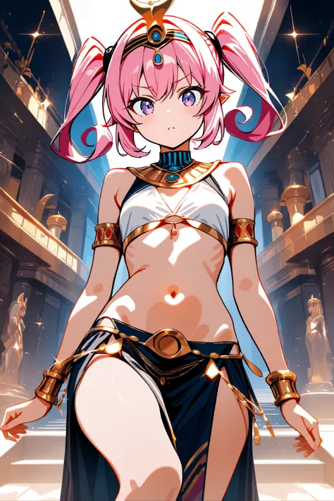 High Resolution, masterpiece, High Quality, high detail,  High Quality, very detailed on trends, Ultra Fine, nana asta deviluke, pink hair, short twintails, wide hips, small breasts, 

Egyptian queen costume,