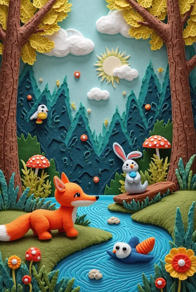 Scene 1: Introduction (0:00 – 0:20)

Visual: A felt-textured book opens, revealing the title: "The Adventure of Cozy the Fox."

Animation: The book's pages turn, showing a felt forest where the story begins.

Narration/Text: "Once upon a time, in a cozy fo...