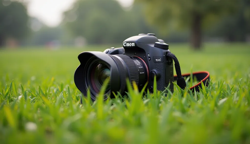 dslr camera
The ground is short grass