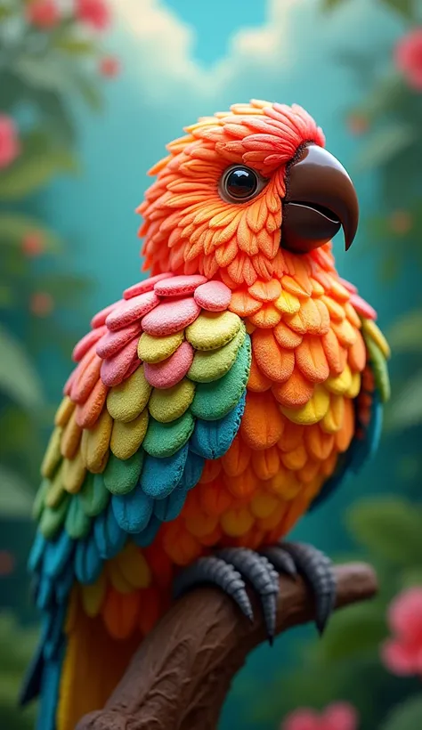 *"A stunning 8K image of a parrot made entirely out of macarons, with colorful macaron shells as feathers, a chocolate filling as the beak, and a vibrant tropical background."*
