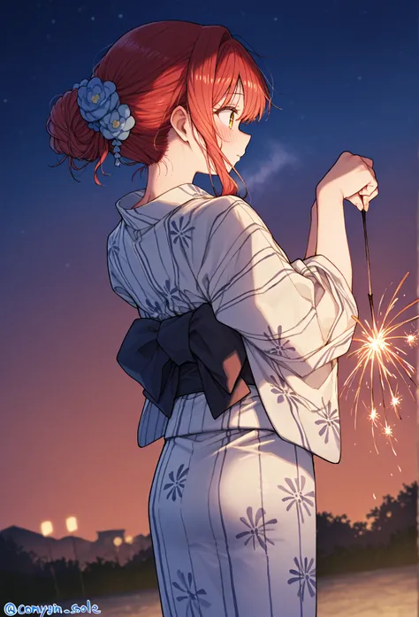     young  , Nape,yukata,Stole, socks,fair,Holding,   Fireworks ,date