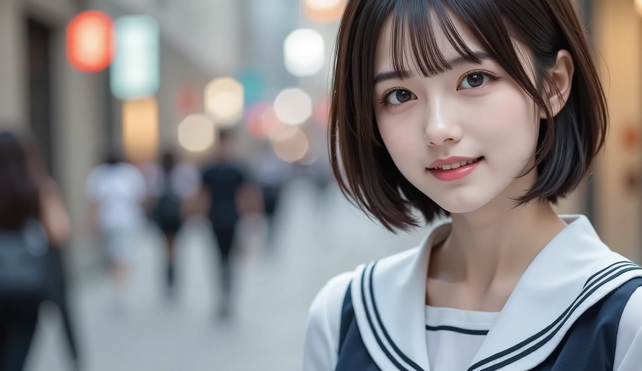 8k,Ultra High Resolution ,  highest quality,  masterpiece,rule of thirds,golden ratio,surreal, photos, one woman,( girls:1.3),cute,cute顔, Beautiful Eyes in Every Detail , 細かくdetails,mature woman,princess,close up,smile, black hair,Beach waves,ID photo, lux...